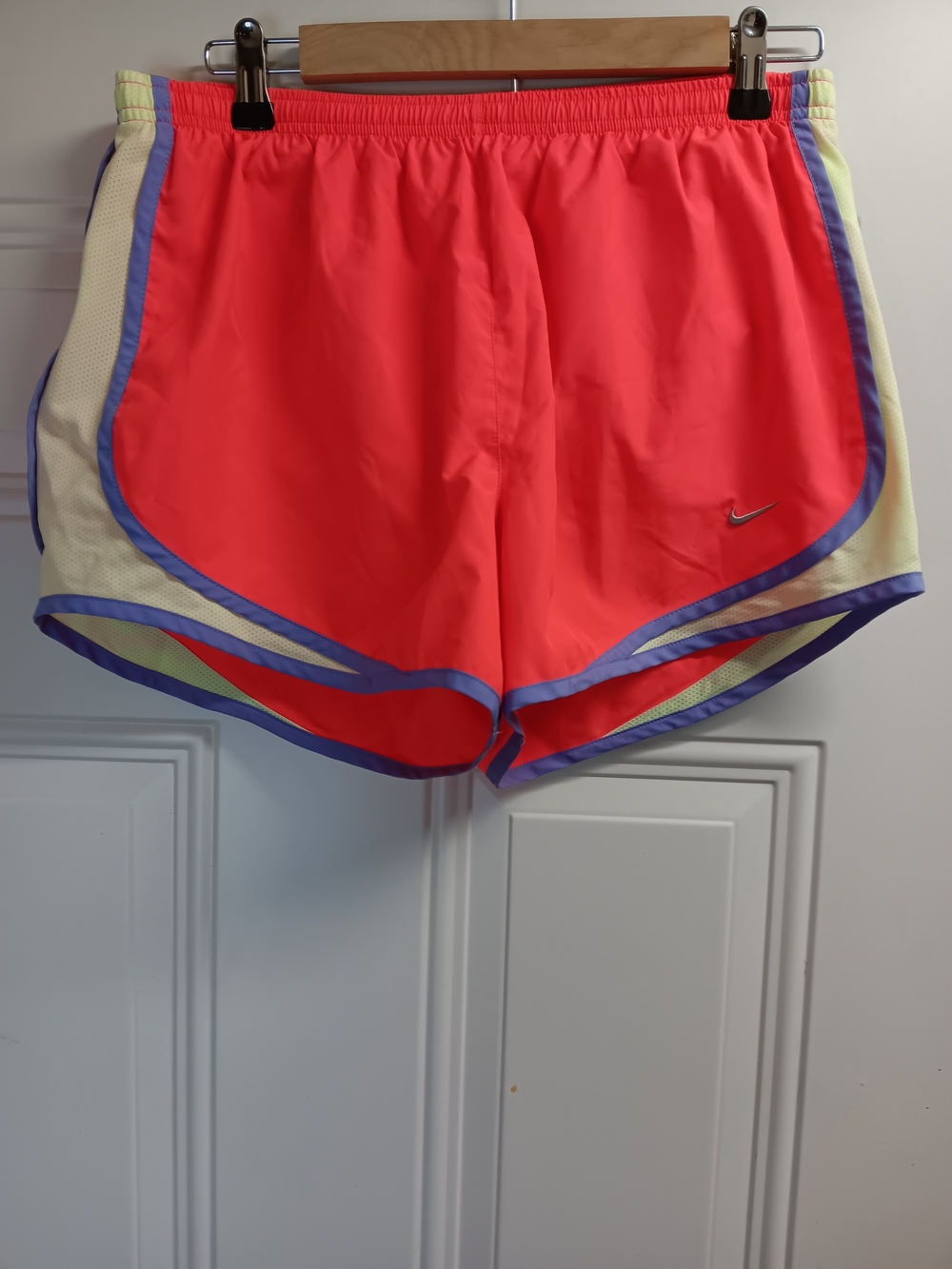 Nike Women’s Neon Coral Athletic Shorts with Purple Trim